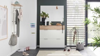 Garderoben-Set Interliving aus Holz in Weiß Interliving Garderobe Serie 6012 - Garderoben-Set weißer Mattlack & Steineiche - dreiteilig