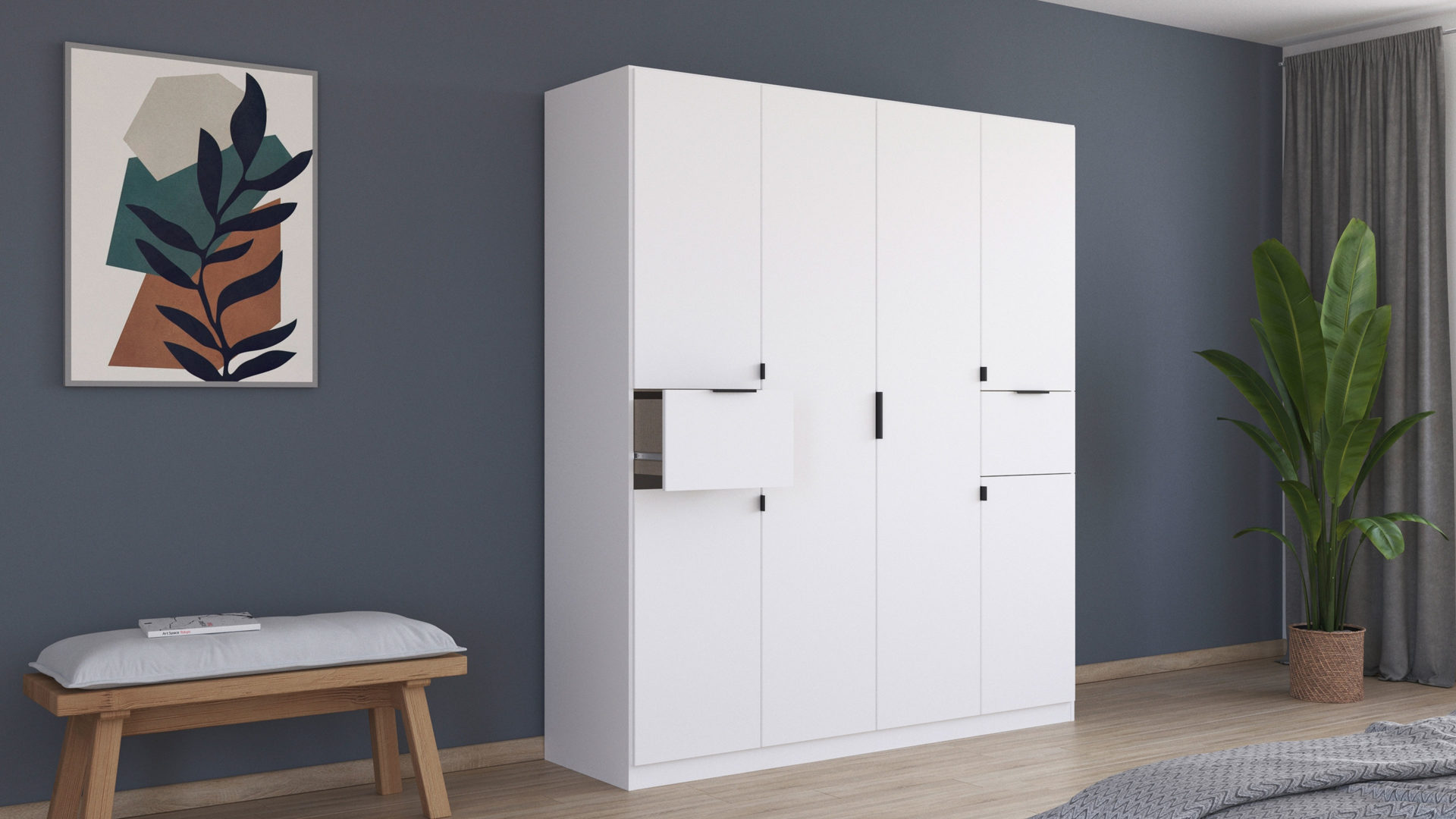 Kleiderschrank Rauch aus Holz in Weiß rauch BLUE Drehtürenschrank Ticao Alpinweiß - Breite ca. 181 cm