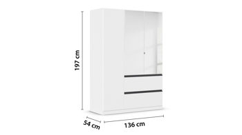 Kleiderschrank Rauch aus Holz in Weiß rauch BLUE Drehtürenschrank Costa Alpinweiß & Spiegel - Breite ca. 136 cm