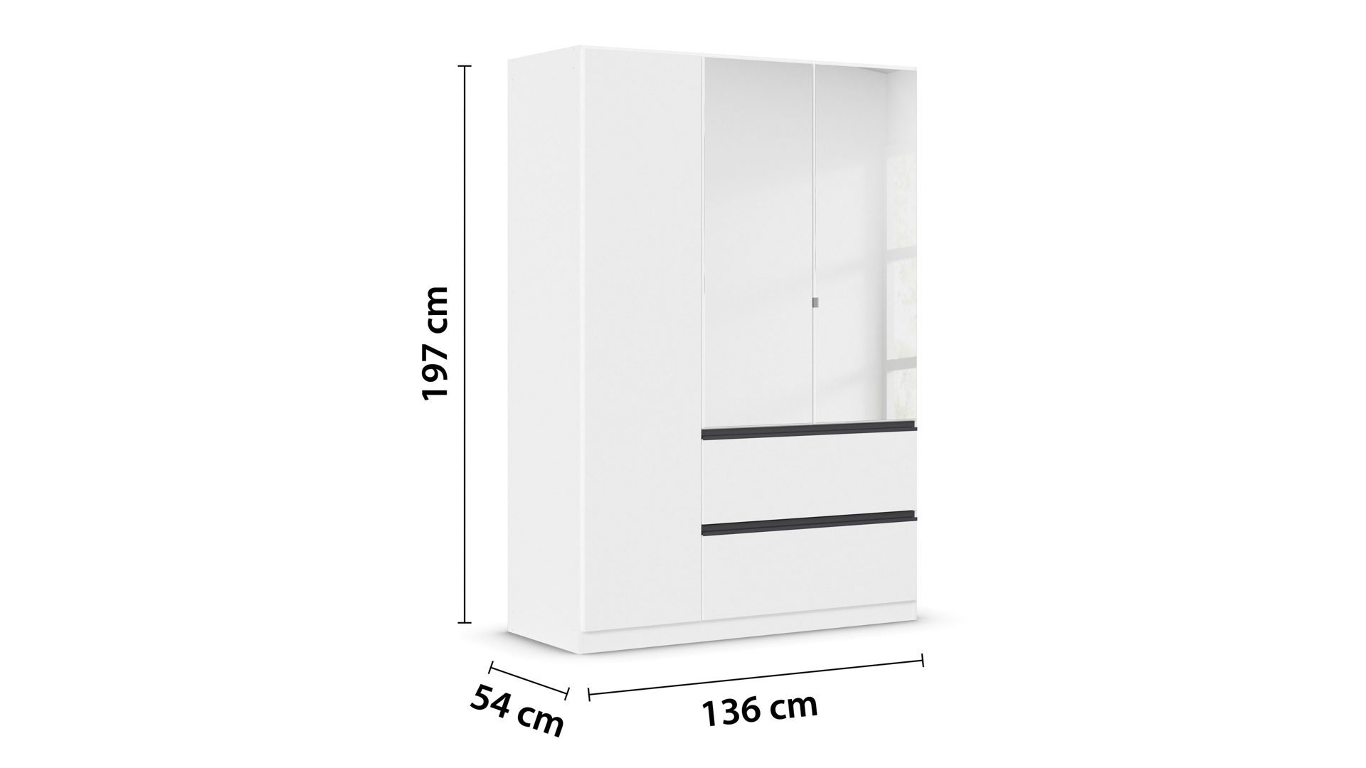 Kleiderschrank Rauch aus Holz in Weiß rauch BLUE Drehtürenschrank Costa Alpinweiß & Spiegel - Breite ca. 136 cm