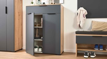 Kombikommode Interliving aus Holz in Anthrazit Interliving Garderobe Serie 6012 - Kombikommode INL-300 anthrazitfarbener Mattlack & Asteiche - eine Schublade, zwei Türen, Breite ca. 80 cm