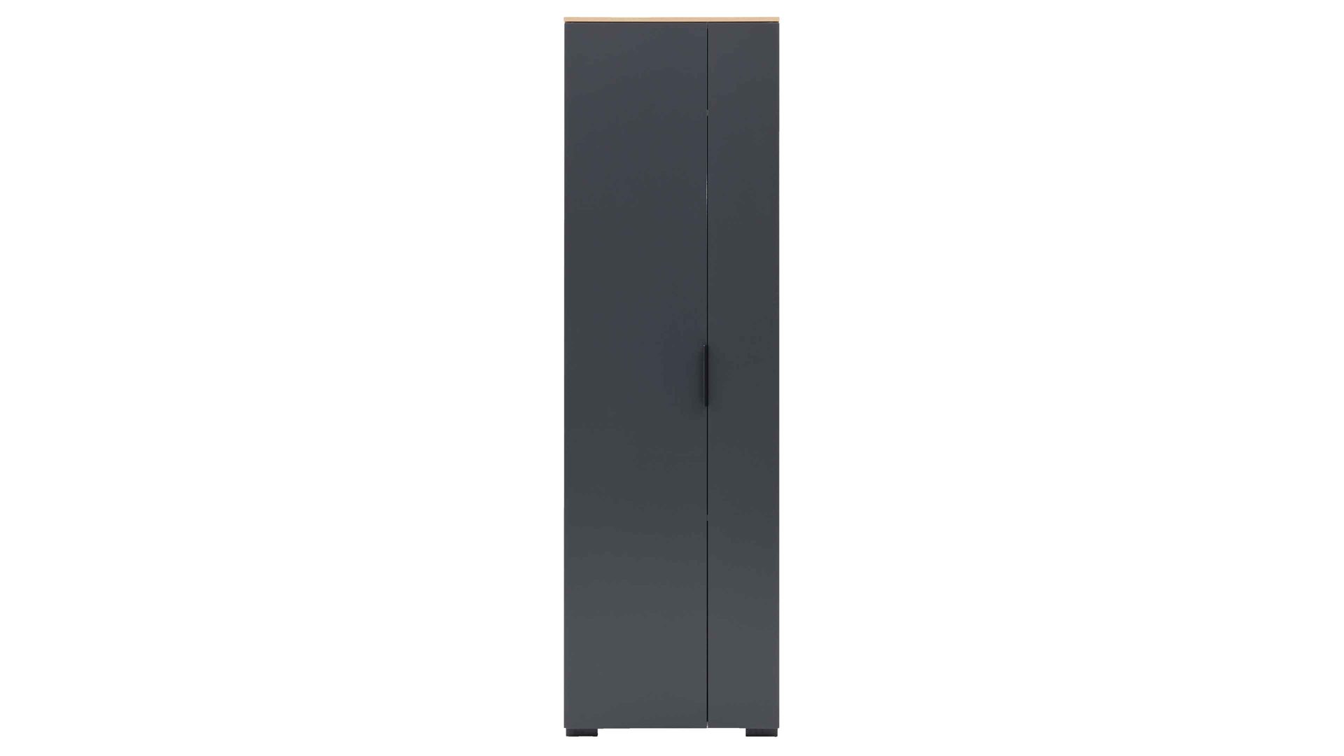 Garderobenschrank Interliving aus Holz in Anthrazit Interliving Garderobe Serie 6012 - Garderobenschrank INL-520 anthrazitfarbener Mattlack & Asteiche - eine Tür, Breite ca. 60 cm
