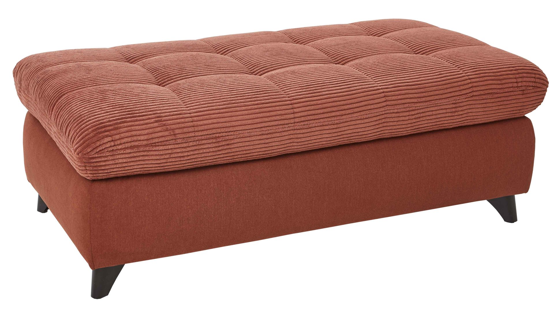 Polsterhocker KAWOO aus Stoff in Orange KAWOO Polstermöbel Santa Rosa - XXL-Polsterhocker kupferfarbene Bezüge Lincoln & Miranda, schwarze Metallfüße - ca. 128 x 68 cm