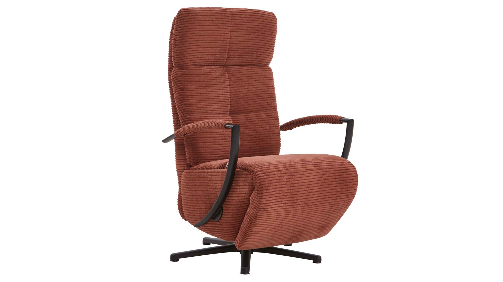 Relaxsessel KAWOO aus Stoff in Orange KAWOO Polstermöbel Santa Rosa - Relaxsessel kupferfarbener Breitcord Lincoln & mattschwarzer Sternfuss