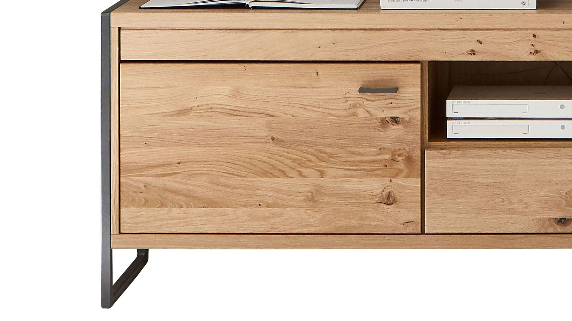 Wohnwand Ideal möbel aus Holz in Holzfarben Wohnprogramm Flora - Wohnwand Alteiche Bianco – vierteilig, Breite ca. 326 cm