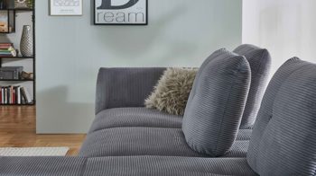 Ecksofa KAWOO aus Stoff in Grau KAWOO Polsterprogramm Dover XC - Ecksofa grauer Cordbezug - Stellfläche ca. 301 x 191 cm