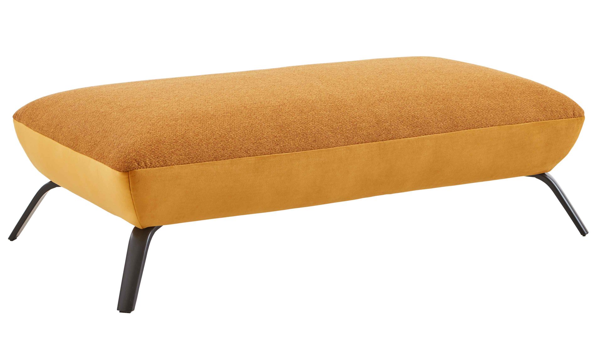 Polsterhocker KAWOO aus Stoff in Gelb KAWOO Polsterprogramm Dover XC - Polsterhocker senffarbenes Flachgewebe Portofino & goldfarbene Maschenware Riviera - ca. 142 x 80 cm