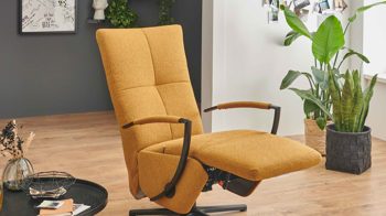 Relaxsessel KAWOO aus Stoff in Gelb KAWOO Polsterprogramm Dover XC - Relaxsessel senffarbener Bezug Portofino & schwarzer Sternfuß