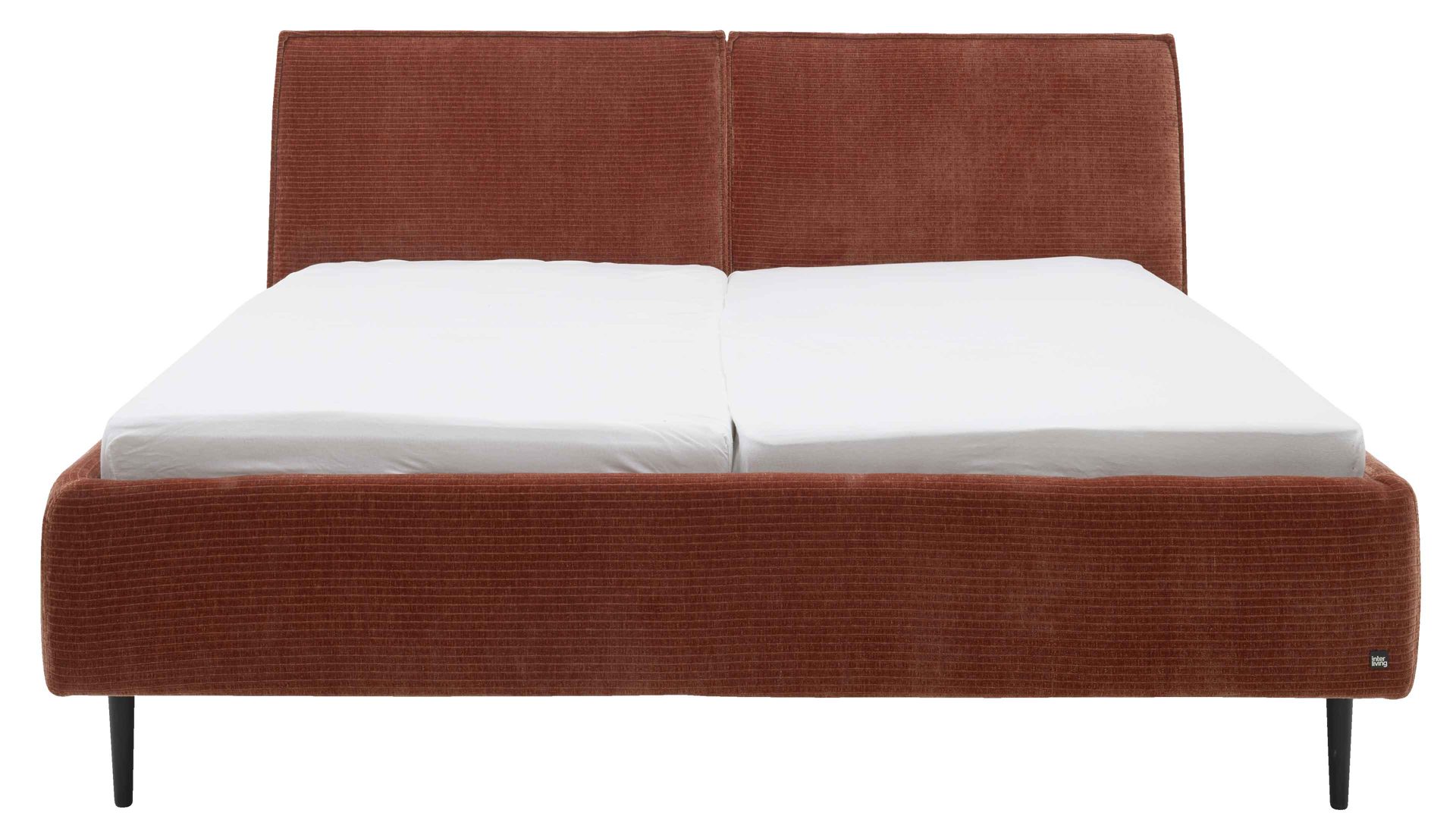 Bettgestell Interliving aus Stoff in Orange Interliving Polsterbett Serie 1417 - Polsterbettgestell rostfarbener Bezug Monty & schwarze Metallfüße 363 - Liegefläche ca. 180 x 200 cm
