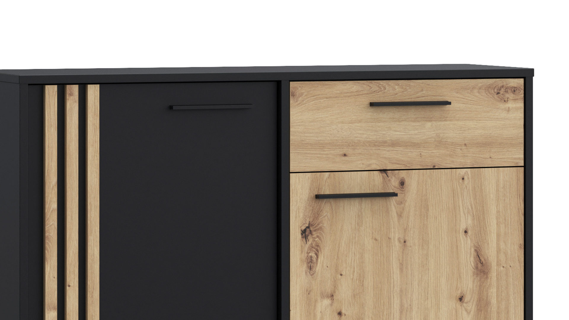 Kommode Forte® aus Holz in Schwarz Kommodenprogramm Cardigan Schwarz & Artisan Eiche – ca. 116 x 82 cm