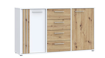 Kommode Forte® aus Holz in Weiß Kommodenprogramm Cardigan Weiß & Artisan Eiche – ca. 143 x 82 cm