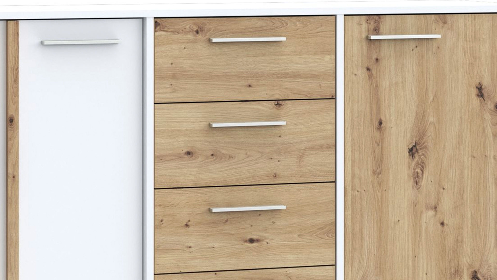 Kommode Forte® aus Holz in Weiß Kommodenprogramm Cardigan Weiß & Artisan Eiche – ca. 143 x 82 cm