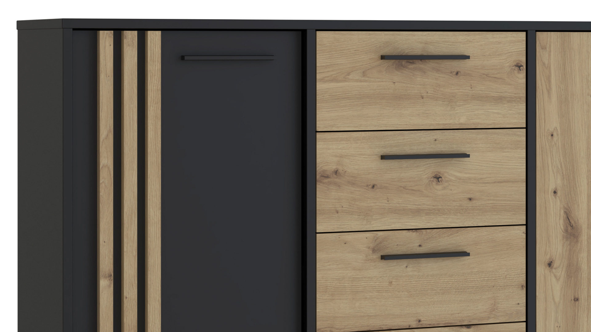 Kommode Forte® aus Holz in Schwarz Kommodenprogramm Cardigan Schwarz & Artisan Eiche – ca. 179 x 82 cm