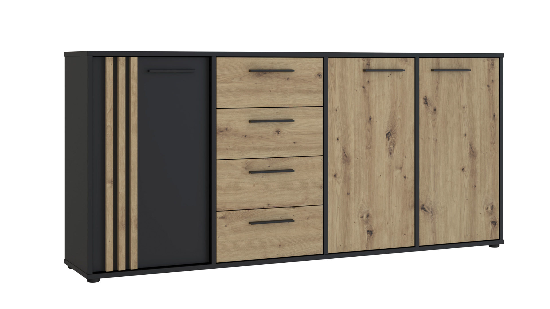 Kommode Forte® aus Holz in Schwarz Kommodenprogramm Cardigan Schwarz & Artisan Eiche – ca. 179 x 82 cm