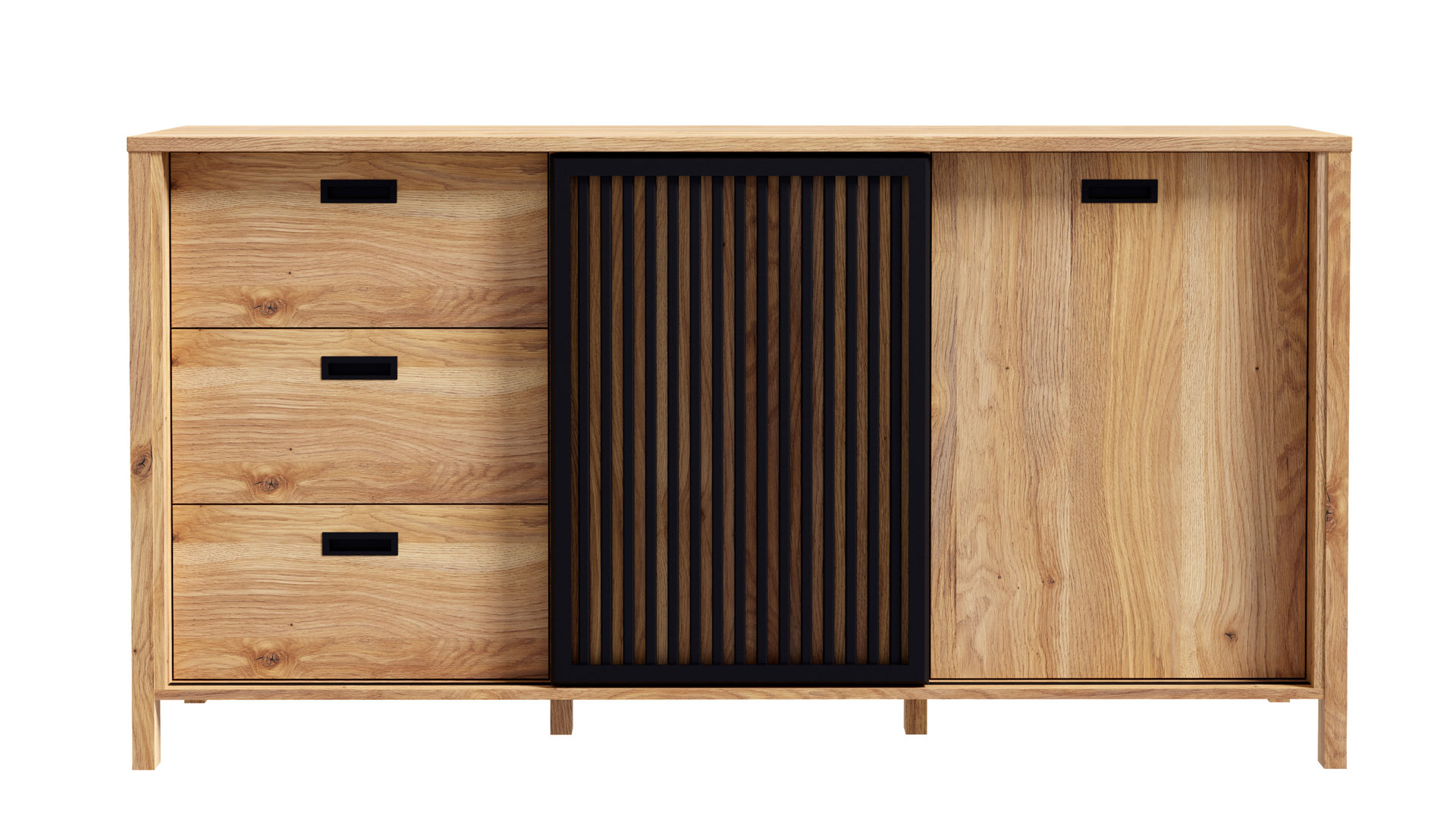 Sideboard Forte® aus Holz in Holzfarben Wohnprogramm Jytana  - Sideboard Mauvella Eiche & Schwarz – Breite ca. 175 cm