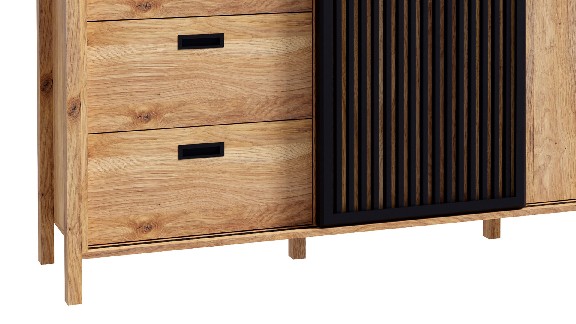 Sideboard Forte® aus Holz in Holzfarben Wohnprogramm Jytana  - Sideboard Mauvella Eiche & Schwarz – Breite ca. 175 cm