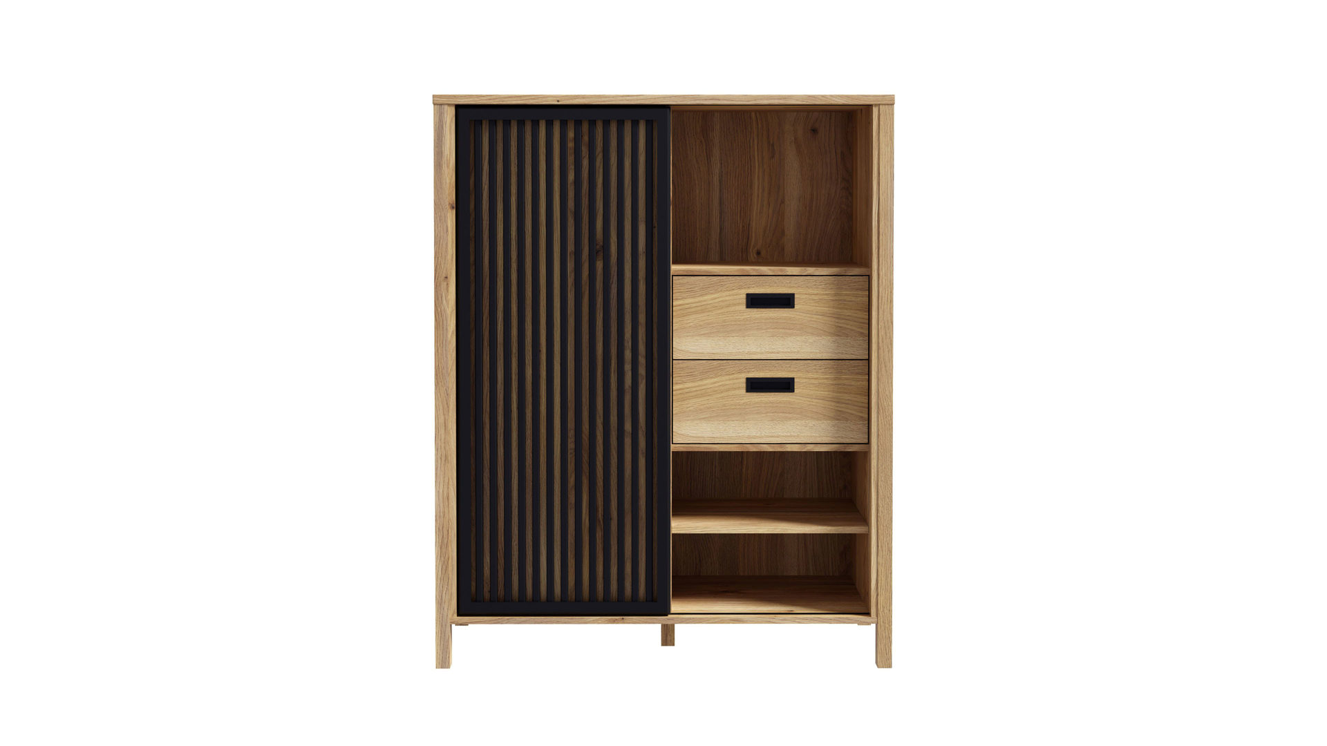 Highboard Forte® aus Holz in Holzfarben Wohnprogramm Jytana  - Highboard Mauvella Eiche & Schwarz – ca. 103 x 130 cm