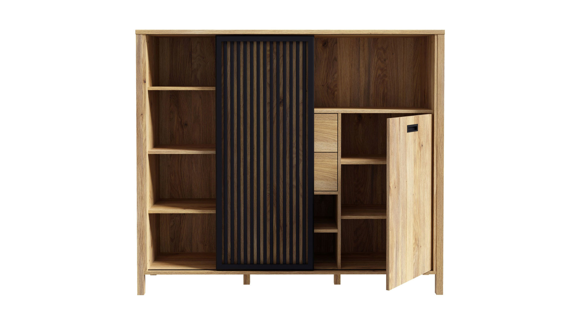 Highboard Forte® aus Holz in Holzfarben Wohnprogramm Jytana  - Highboard Mauvella Eiche & Schwarz – ca. 150 x 130 cm