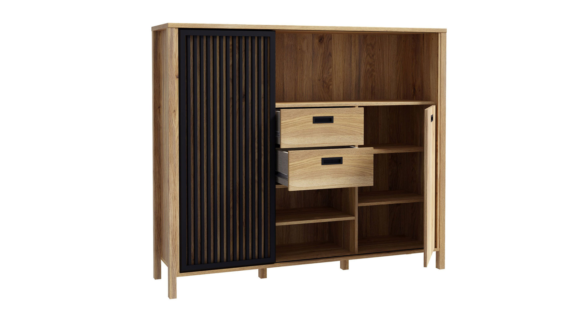 Highboard Forte® aus Holz in Holzfarben Wohnprogramm Jytana  - Highboard Mauvella Eiche & Schwarz – ca. 150 x 130 cm