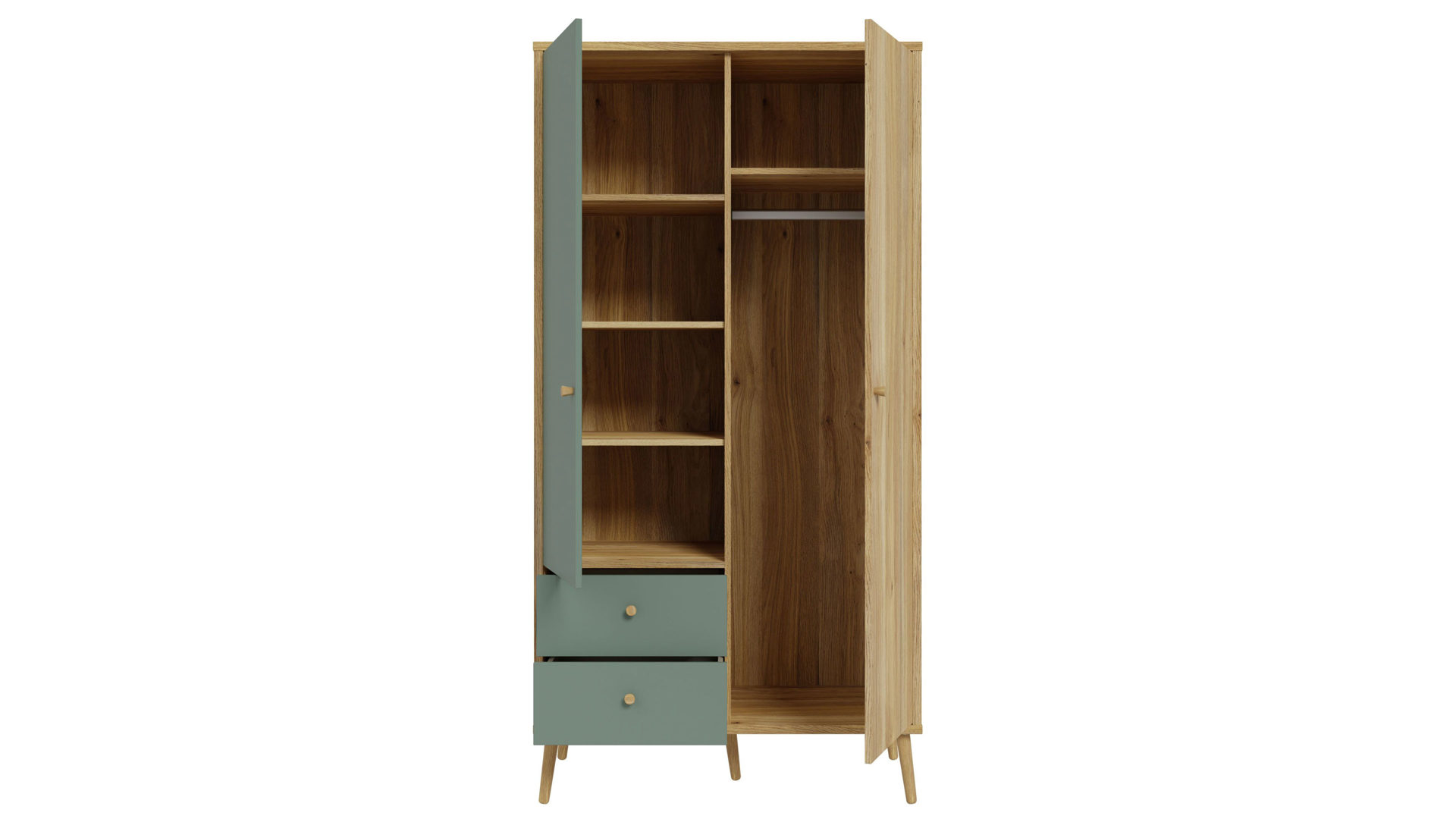 Kleiderschrank Forte® aus Holz in Grün Jugendprogramm Whenua Young Room - Kleiderschrank Salbei Grün & Mauvella Eiche – ca. 95 x 186 cm
