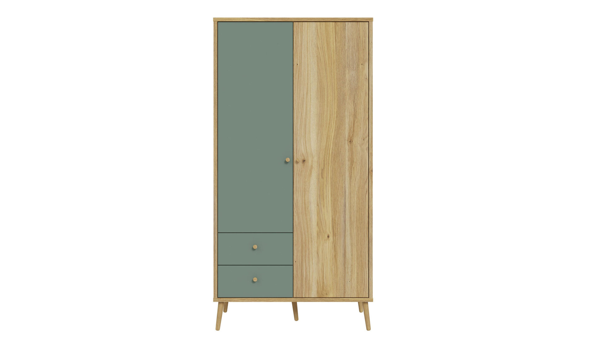 Kleiderschrank Forte® aus Holz in Grün Jugendprogramm Whenua Young Room - Kleiderschrank Salbei Grün & Mauvella Eiche – ca. 95 x 186 cm