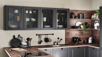 Einbauküche Nolte® küchen aus Holz in Dunkelgrau nolte® Einbauküche Porto mit Miele-Einbaugeräten Graphit & Eiche Castell - Stellfläche ca. 320 x 300 cm