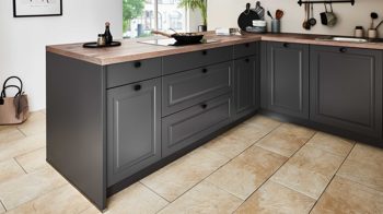 Einbauküche Nolte® küchen aus Holz in Dunkelgrau nolte® Einbauküche Porto mit Miele-Einbaugeräten Graphit & Eiche Castell - Stellfläche ca. 320 x 300 cm