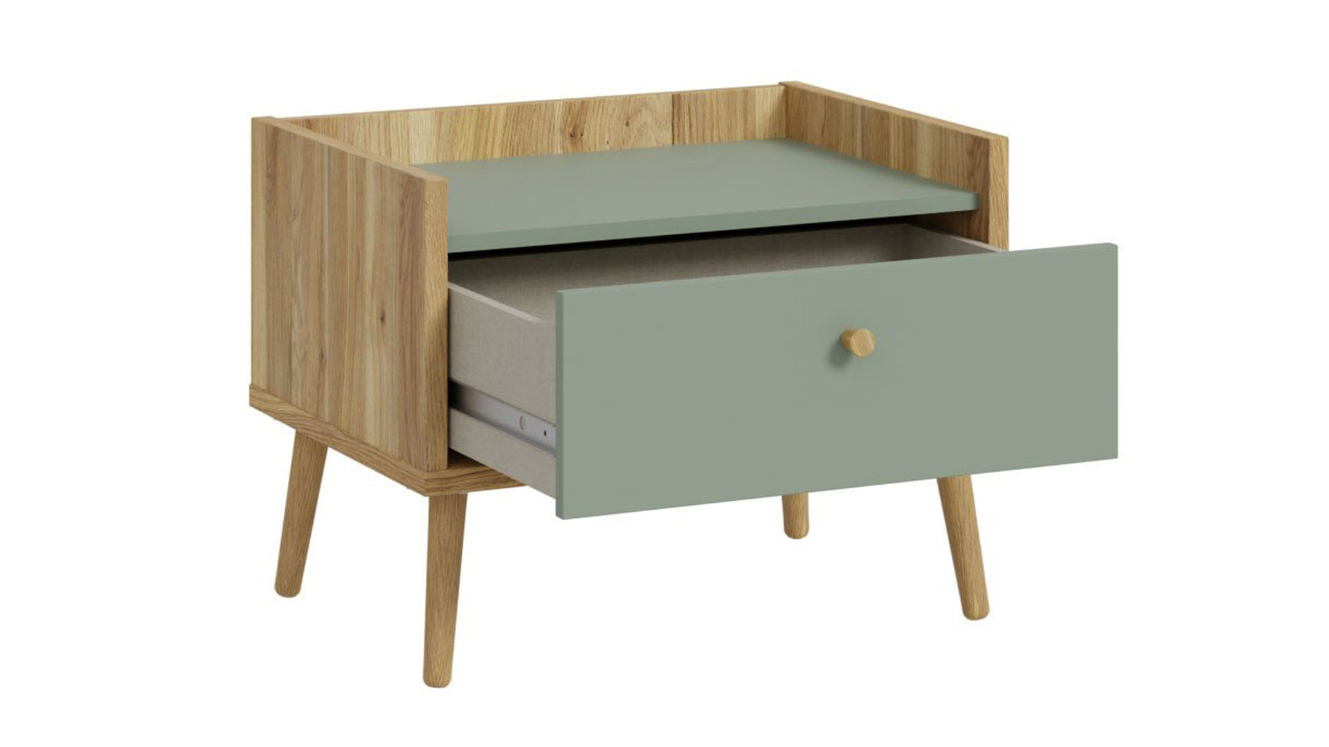 Nachtkommode Forte® aus Holz in Grün Schlafzimmerprogramm Whenua Sleeping - Nachtkommode Salbei Grün & Mauvella Eiche – ca. 60 x 45 cm