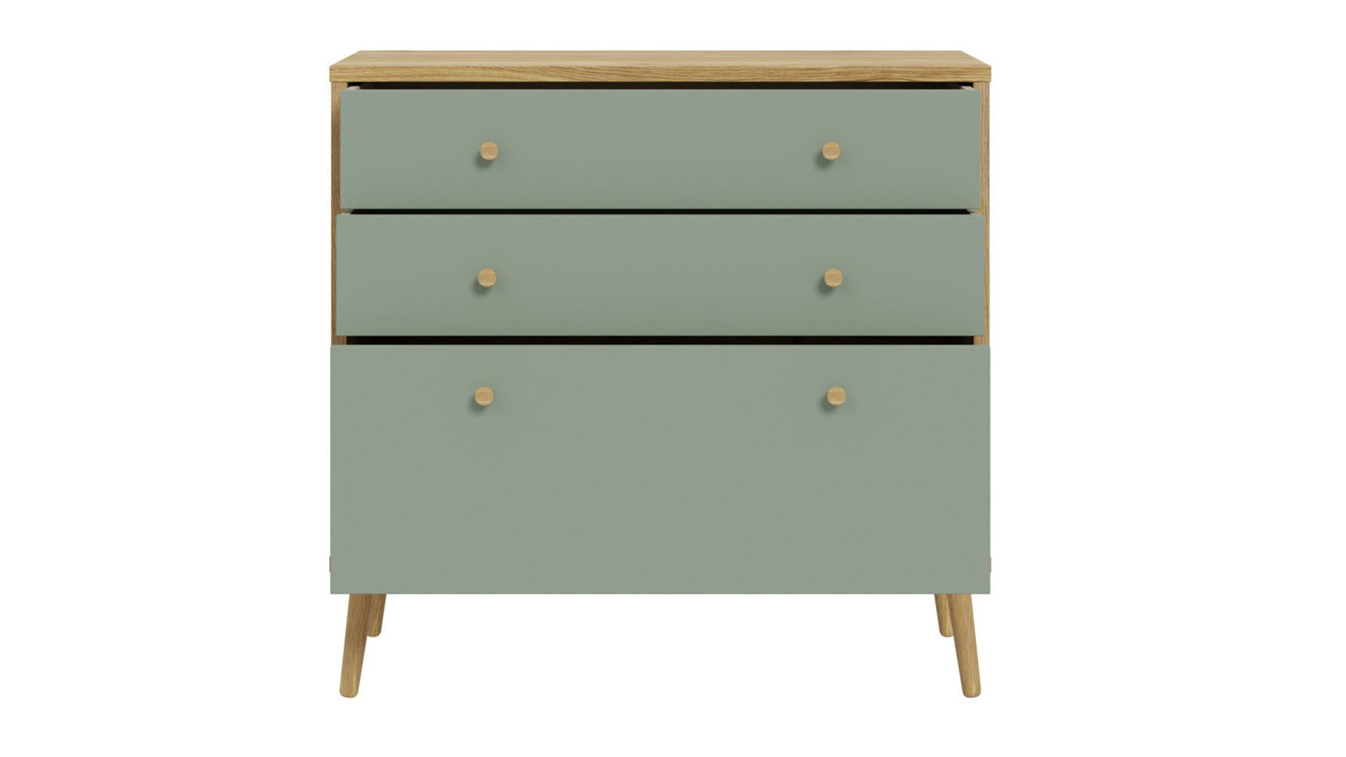 Schubladenkommode Forte® aus Holz in Grün Schlafzimmerprogramm Whenua Sleeping - Kommode Salbei Grün & Mauvella Eiche – ca. 89 x 86 cm