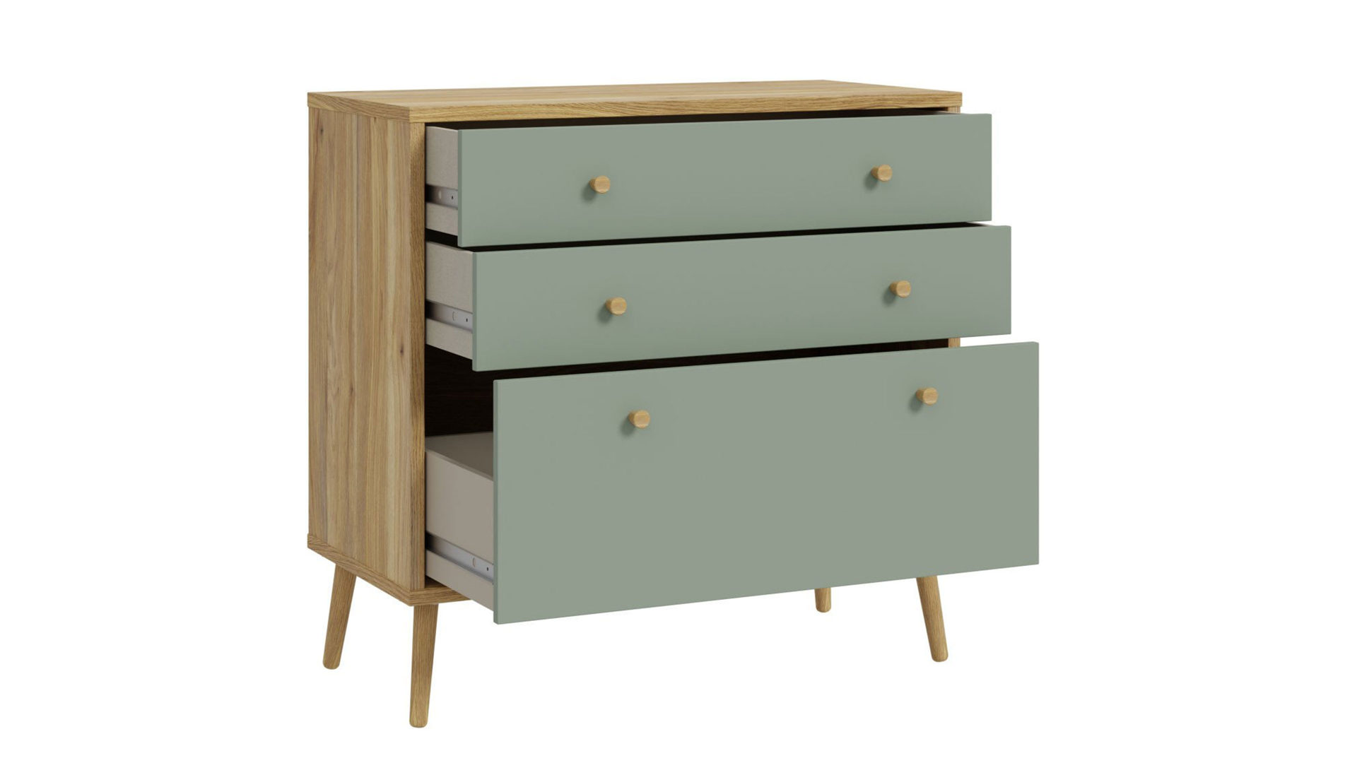 Schubladenkommode Forte® aus Holz in Grün Schlafzimmerprogramm Whenua Sleeping - Kommode Salbei Grün & Mauvella Eiche – ca. 89 x 86 cm