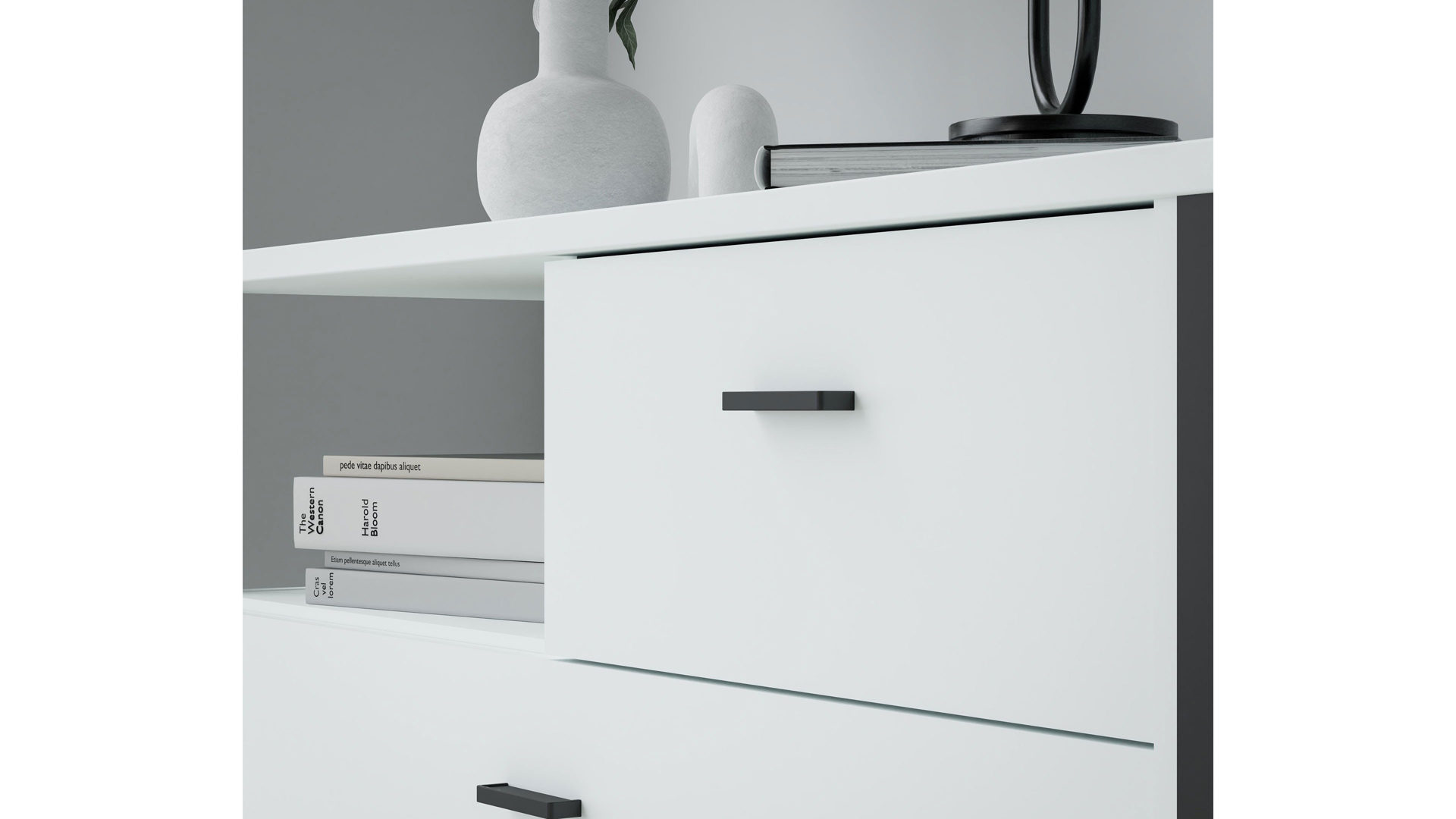 Schubladenkommode Forte® aus Holz in Hellgrau Schlafzimmerprogramm High Rock - Kommode Hellgrau & Schwarz – ca. 105 x 85 cm