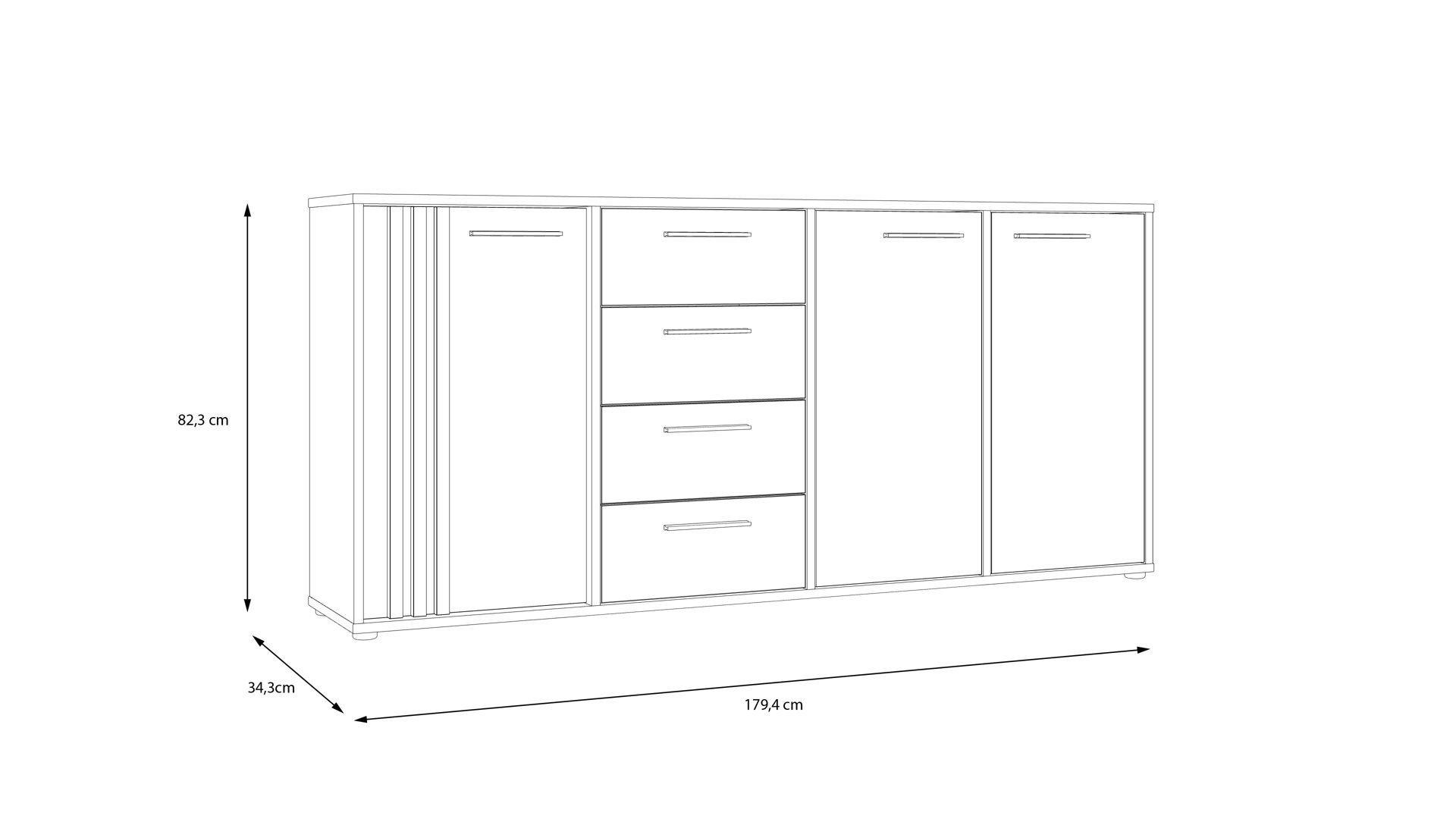 Kommode Forte® aus Holz in Schwarz Kommodenprogramm Cardigan Schwarz & Artisan Eiche – ca. 179 x 82 cm