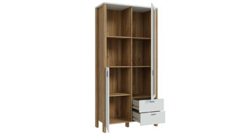 Vitrine Forte® aus Holz in Hellgrau Wohnprogramm Saitama - Vitrine Hellgrau & Mauvella Eiche – ca. 97 x 200 cm