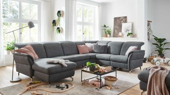 Ecksofa Steinpol polsteria aus Stoff in Dunkelgrau Polstermöbel Serie Senturo System - Wohnlandschaft dunkgelgraue Mikrofaser Atlantic - Stellfläche ca. 338 x 251 cm