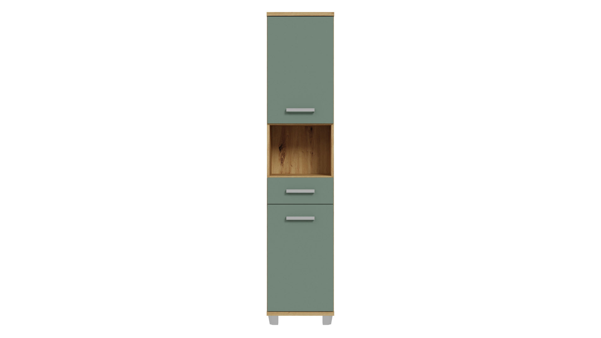 Hoch- / Seitenschrank Forte® aus Holz in Grün Badezimmerprogramm Veris - Hochschrank Salbei Grün & Artisan Eiche – ca. 40 x 186 cm