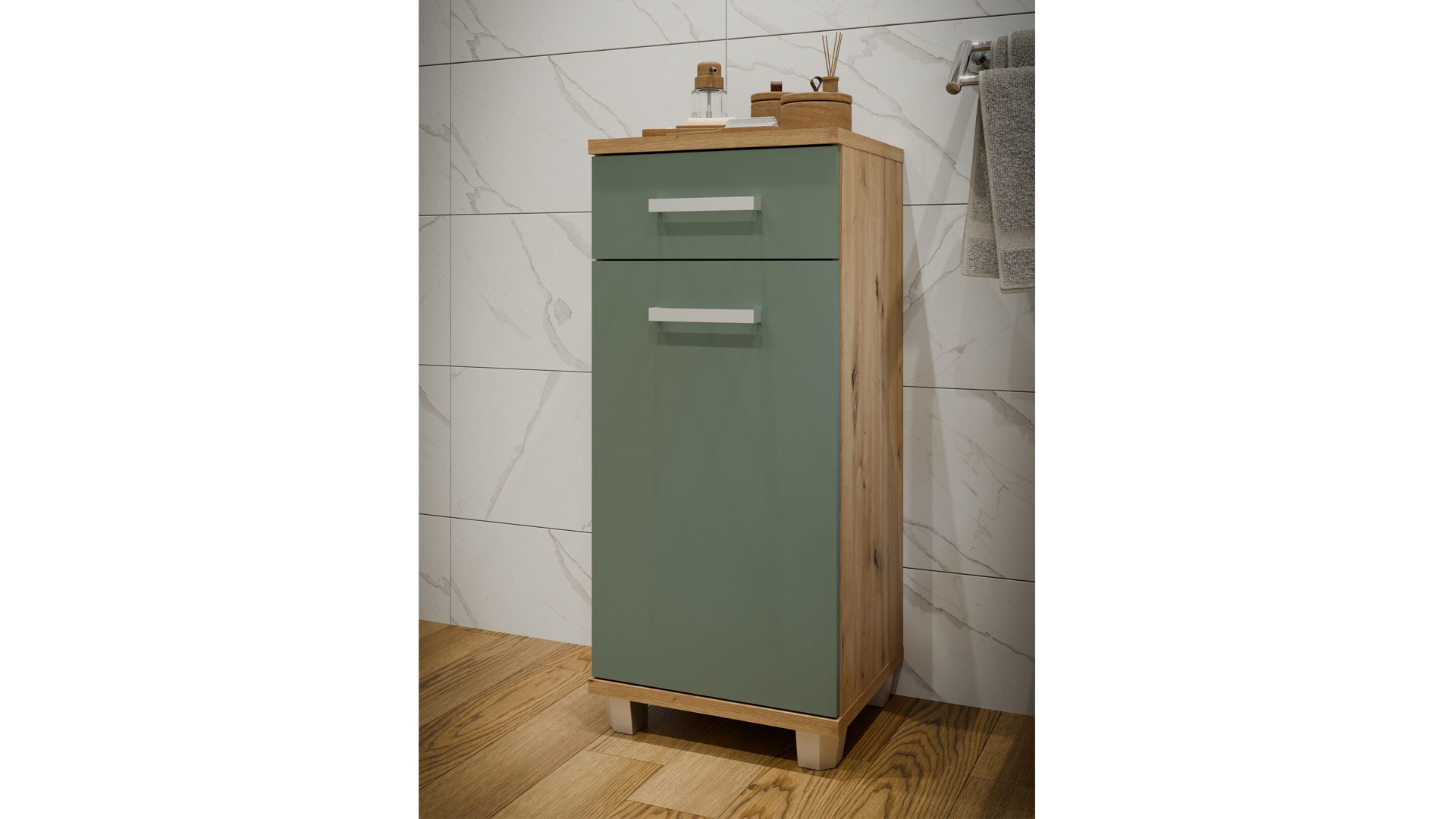 Unterschrank Forte® aus Holz in Grün Badezimmerprogramm Veris - Unterschrank Salbei Grün & Artisan Eiche – ca. 40 x 91 cm
