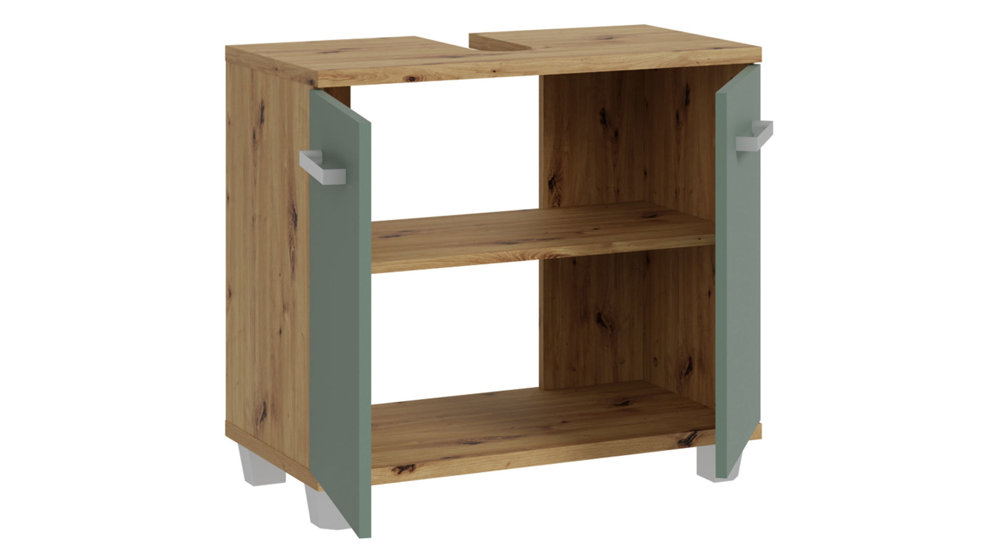 Waschbeckenunterschrank Forte® aus Holz in Grün Badezimmerprogramm Veris - Waschbeckenunterschrank Salbei Grün & Artisan Eiche – ca. 69 x 62 cm