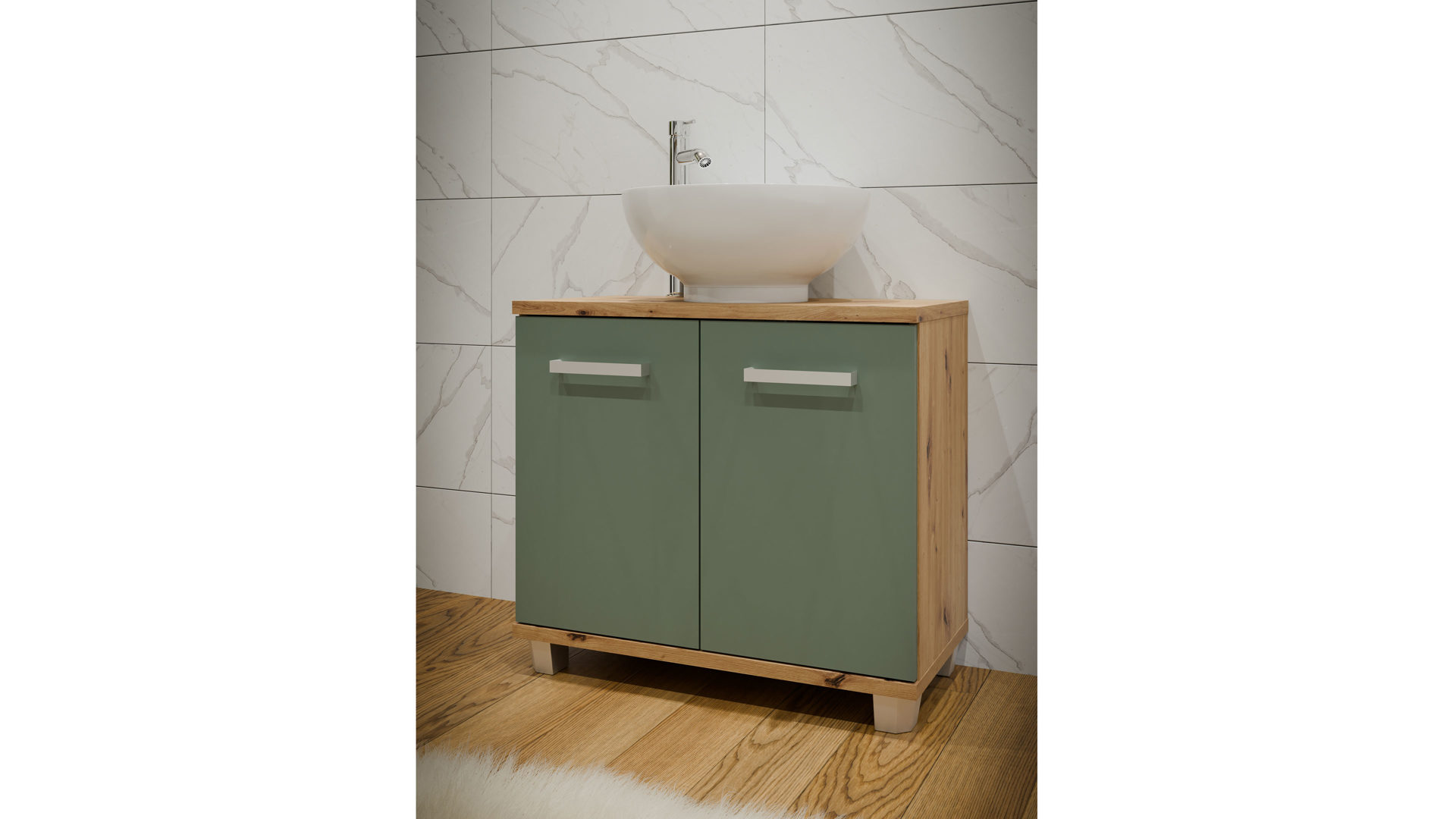 Waschbeckenunterschrank Forte® aus Holz in Grün Badezimmerprogramm Veris - Waschbeckenunterschrank Salbei Grün & Artisan Eiche – ca. 69 x 62 cm
