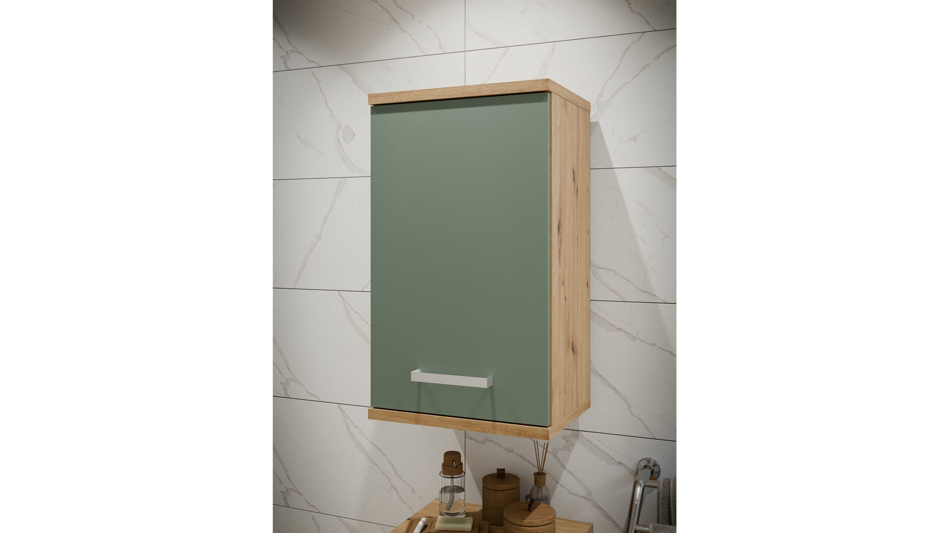 Hängeschrank Forte® aus Holz in Grün Badezimmerprogramm Veris - Hängeschrank Salbei Grün & Artisan Eiche – ca. 40 x 69 cm
