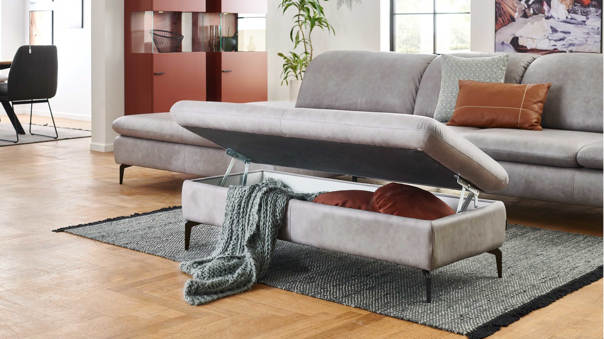 Funktionshocker W.schillig i. i. aus Leder in Hellgrau W.SCHILLIG Polsterserie Select Venus plus - Funktionshocker hellgraues Leder Z69-22 - Breite ca. 120 cm