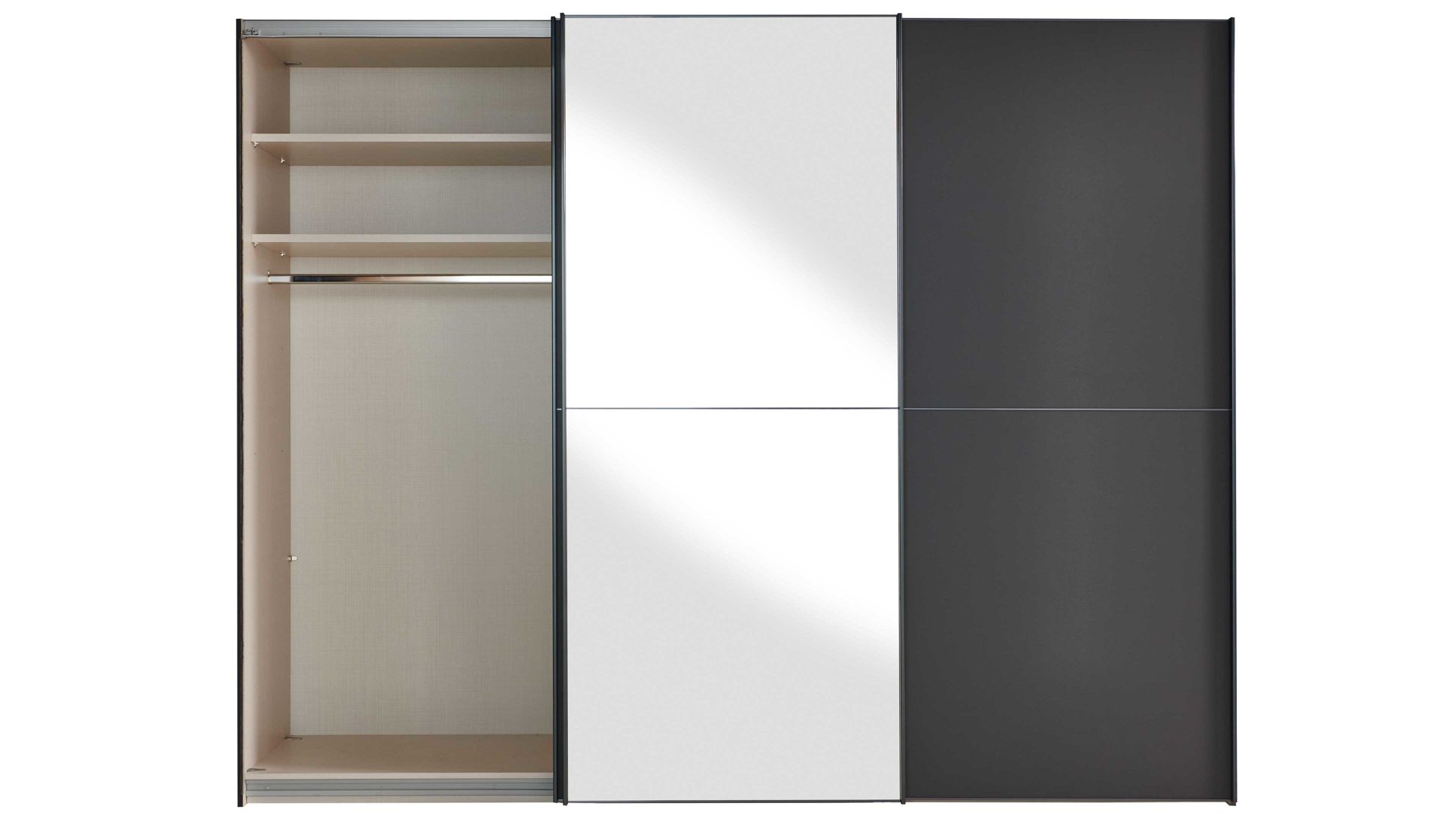 Kleiderschrank Staud aus Holz in Dunkelgrau STAUD Schwebetürenschrank Sinfonie Plus Vulkan & Grauspiegel – drei Türen, Breite ca. 298 cm