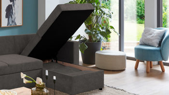 Ecksofa Sun garden | 162739 aus Stoff in Hellbraun Funktions-Ecksofa Jena taupefarbener Bezug & schwarze Füße - Stellfläche ca. 230 x 155 cm