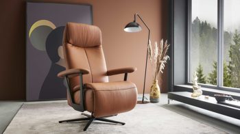 Relaxsessel Himolla aus Leder in Orange himolla Relaxsessel Serie 7387 - Easyswing 31V Maxi brandyfarbenes LongLife-Leder 24 & anthrazitfarbener Sternfuß