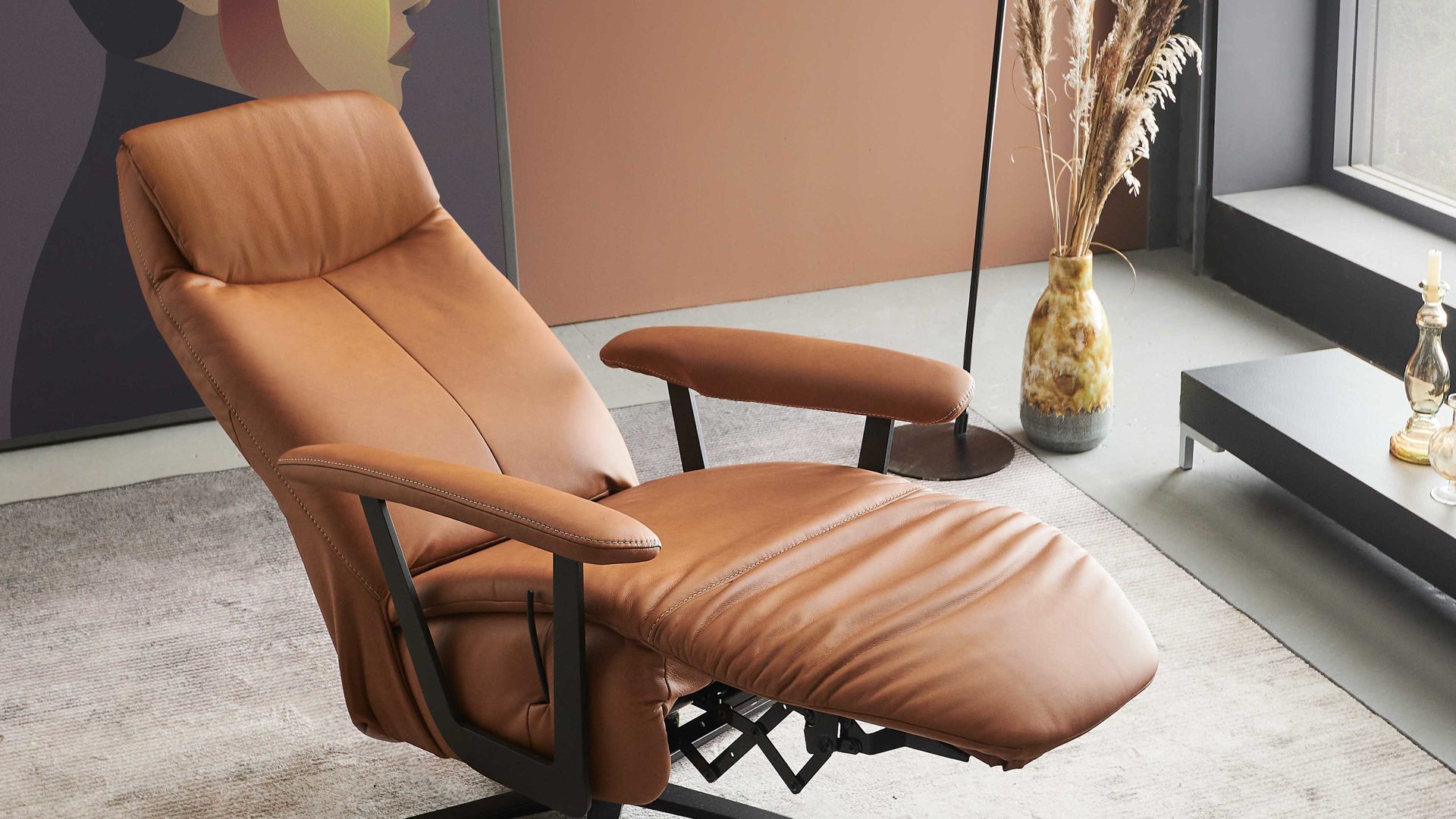 Relaxsessel Himolla aus Leder in Orange himolla Relaxsessel Serie 7387 - Easyswing 31V Maxi brandyfarbenes LongLife-Leder 24 & anthrazitfarbener Sternfuß