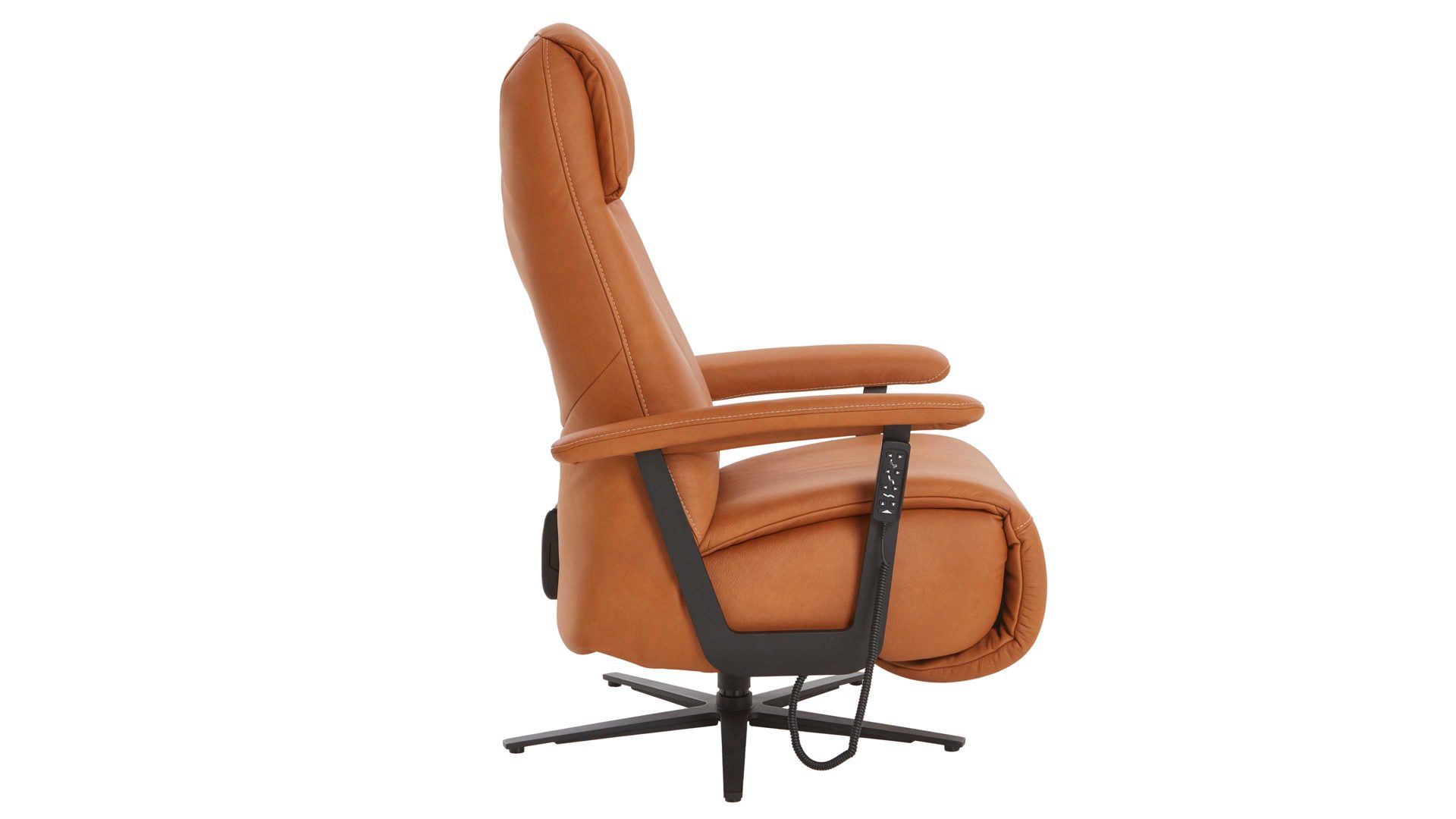 Relaxsessel Himolla aus Leder in Orange himolla Relaxsessel Serie 7387 - Easyswing 21V drei Motoren - honigfarbenes LongLife-Leder Rustika & anthrazitfarbener Sternfuß