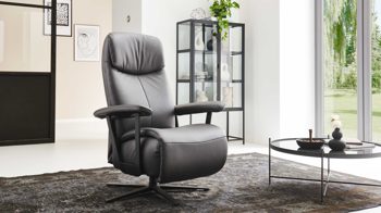 Relaxsessel Himolla aus Leder in Dunkelgrau himolla Relaxsessel Serie 7387 - Easyswing 36V asphaltfarbenes LongLife-Leder 24 & anthrazitfarbener Sternfuß