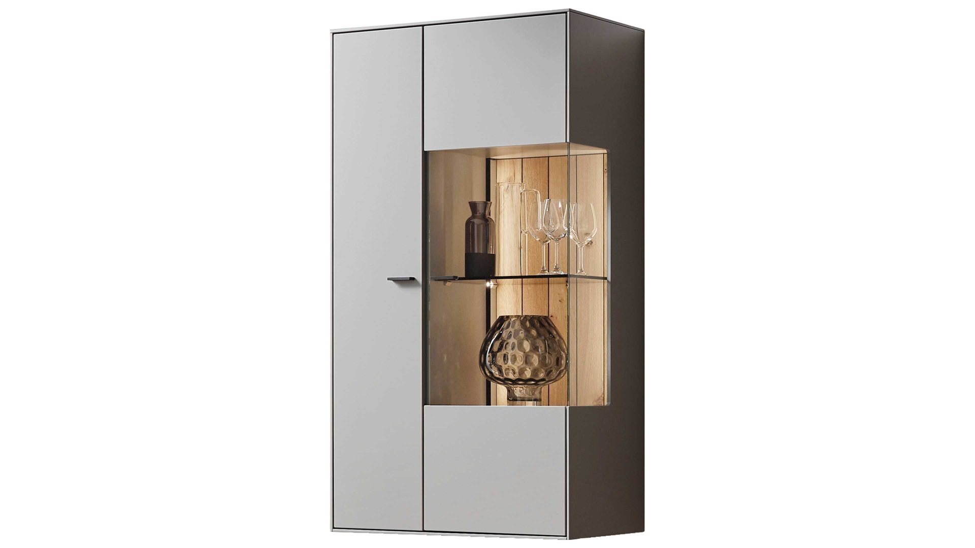 Wohnwand Wöstmann markenmöbel aus Holz in Grau WÖSTMANN Wohnprogramm WM 2380 - Wohnwand Samtgrau, Wild- & Balkeneiche - dreiteilig, Breite ca. 294 cm