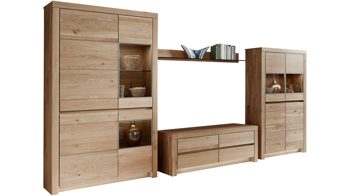 Wohnwand Wöstmann markenmöbel aus Holz in Holzfarben WÖSTMANN Wohnprogramm Soleo - Wohnwand Wildeiche – vierteilig, Breite ca. 377 cm