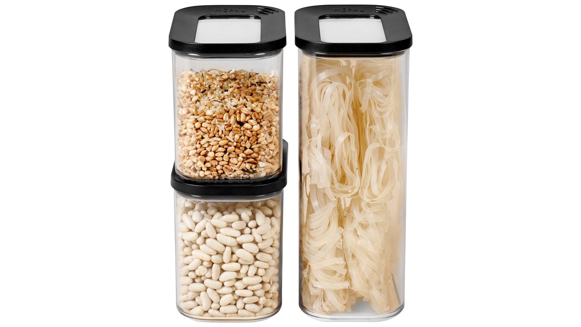 Dose Mepal aus Kunststoff in Schwarz MEPAL Vorratsdosen-Set Modula schwarzer & transparenter Kunststoff – dreiteilig