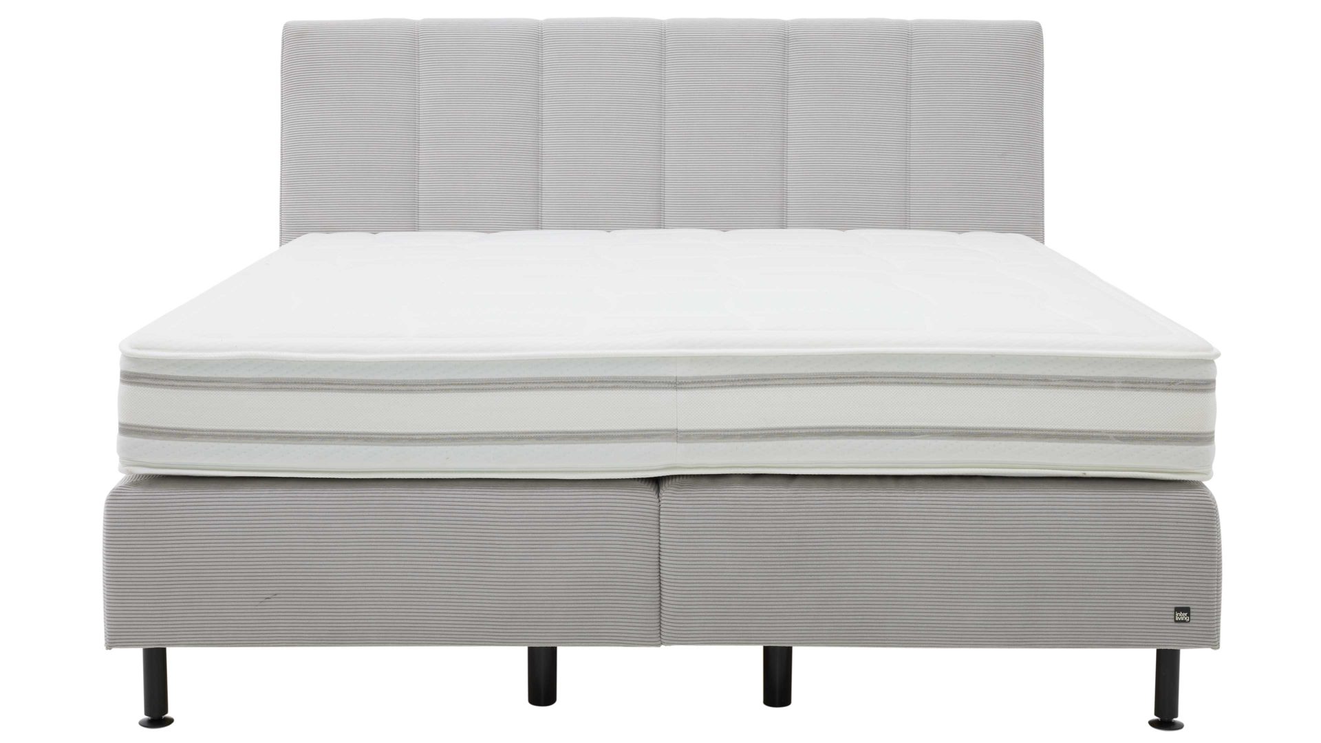 Boxspringbett Interliving aus Stoff in Hellgrau Interliving Boxspringbett Serie 1418 silberfarbener Feincord – Liegefläche ca. 180 x 200 cm